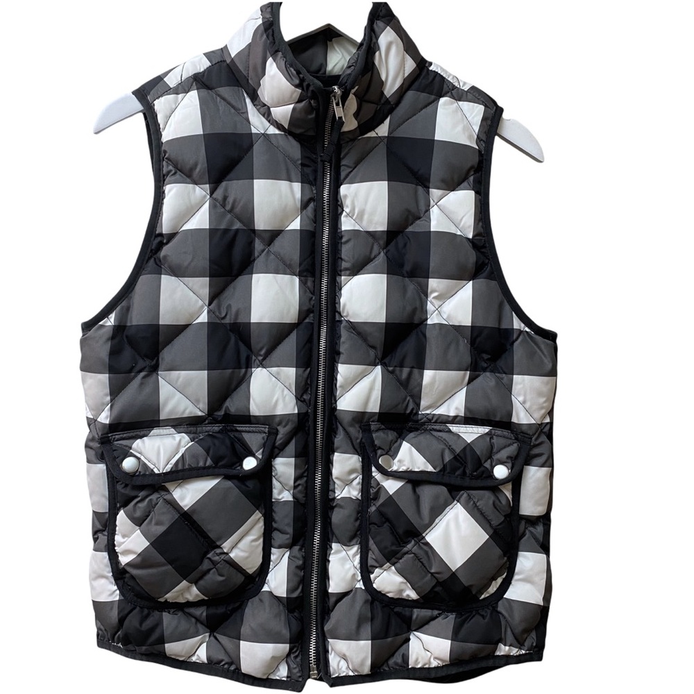 WOOLRICH Buffalo Plaid Vest Medium Warm Down Blend  Black White Quilted Check